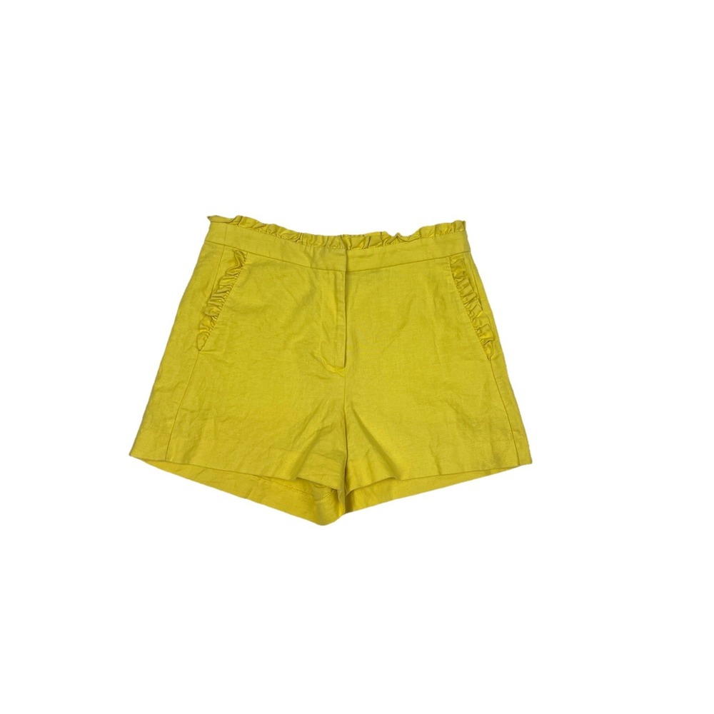 J.Crew Women 0 Yellow Cotton Blend Preppy High-Rise Ruffle Trim Chino Shorts